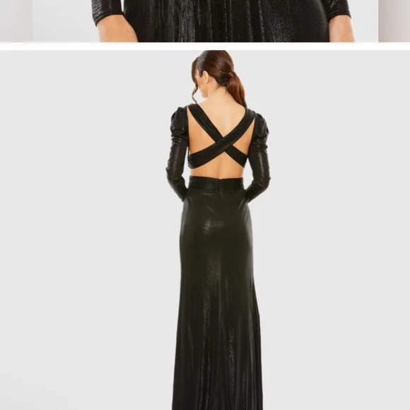 Mac Duggal Black Long Sleeve Wrap Gown